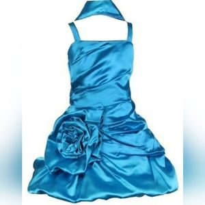 Turquoise blue short Belle style pickup ruched gathered flower girl dress +shawl